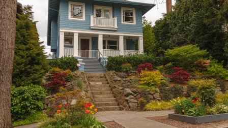 hillside landscaping, colorful shrubs